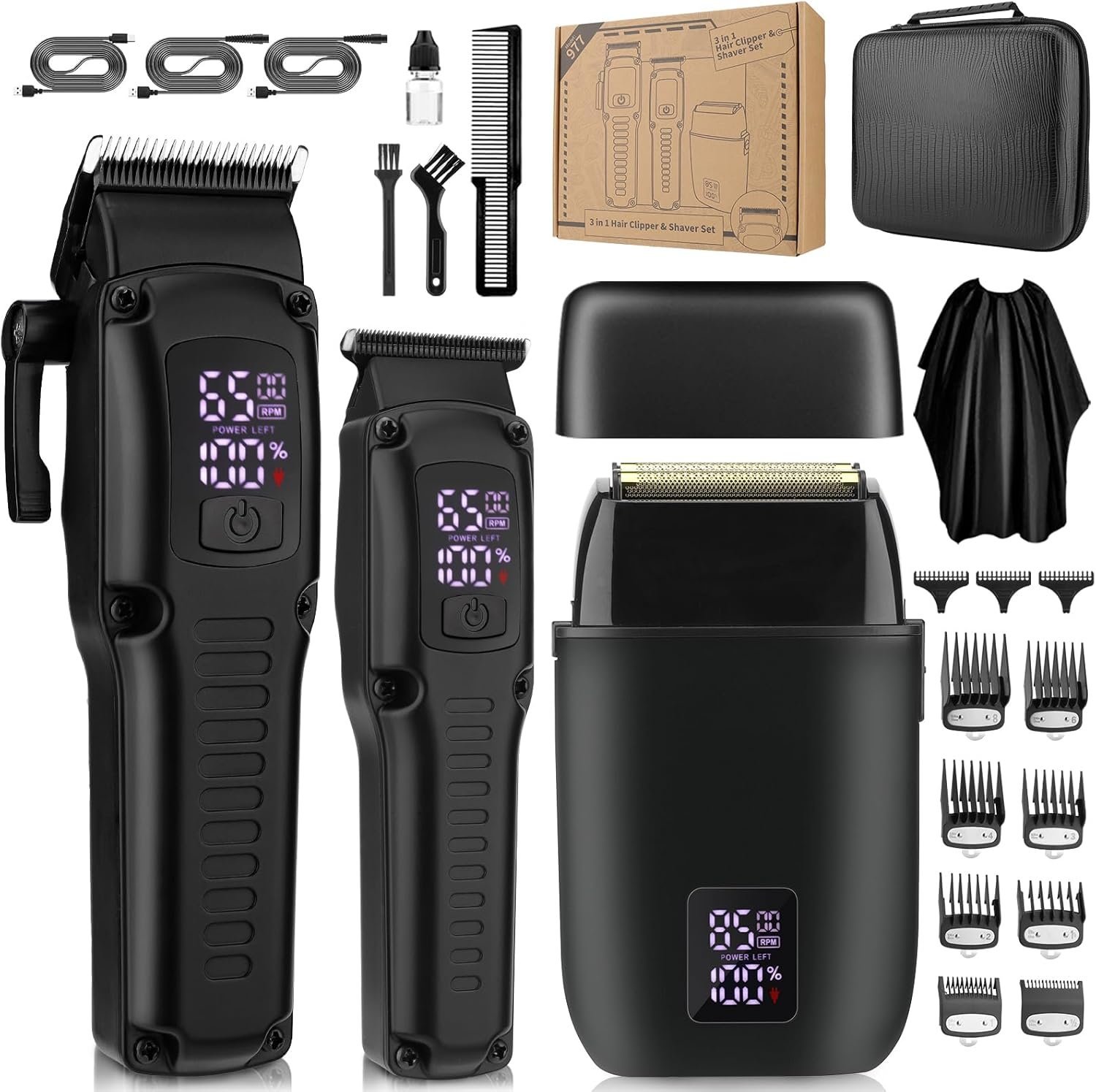 3-in-1 Cordless Hair Clipper, Trimmer, and Foil Shaver Set