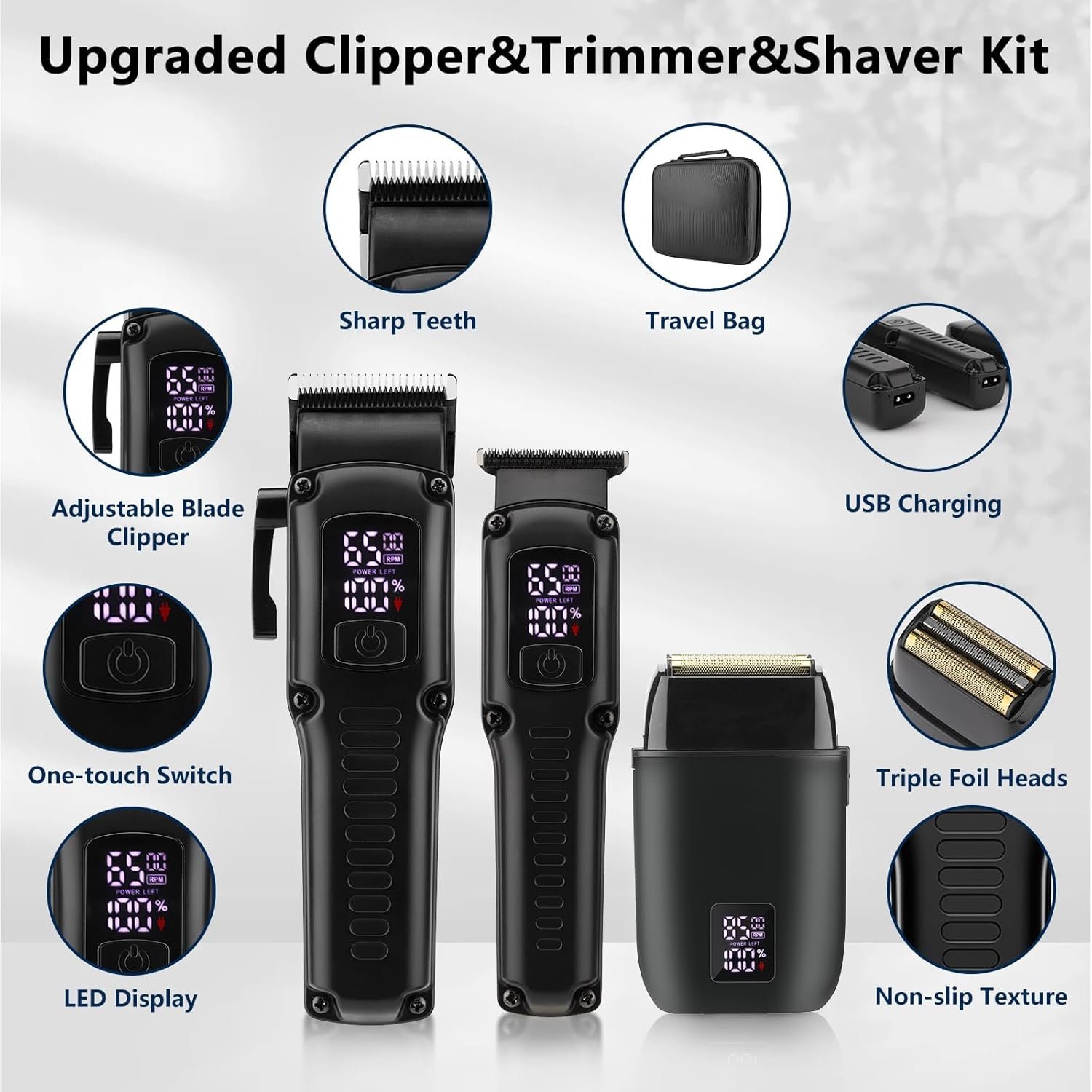 3-in-1 Cordless Hair Clipper, Trimmer, and Foil Shaver Set - Image 2